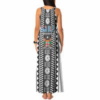 Fiji Day 1970 Tank Maxi Dress For Fiji Ever Fiji Tapa Pattern White LT14 - Polynesian Pride