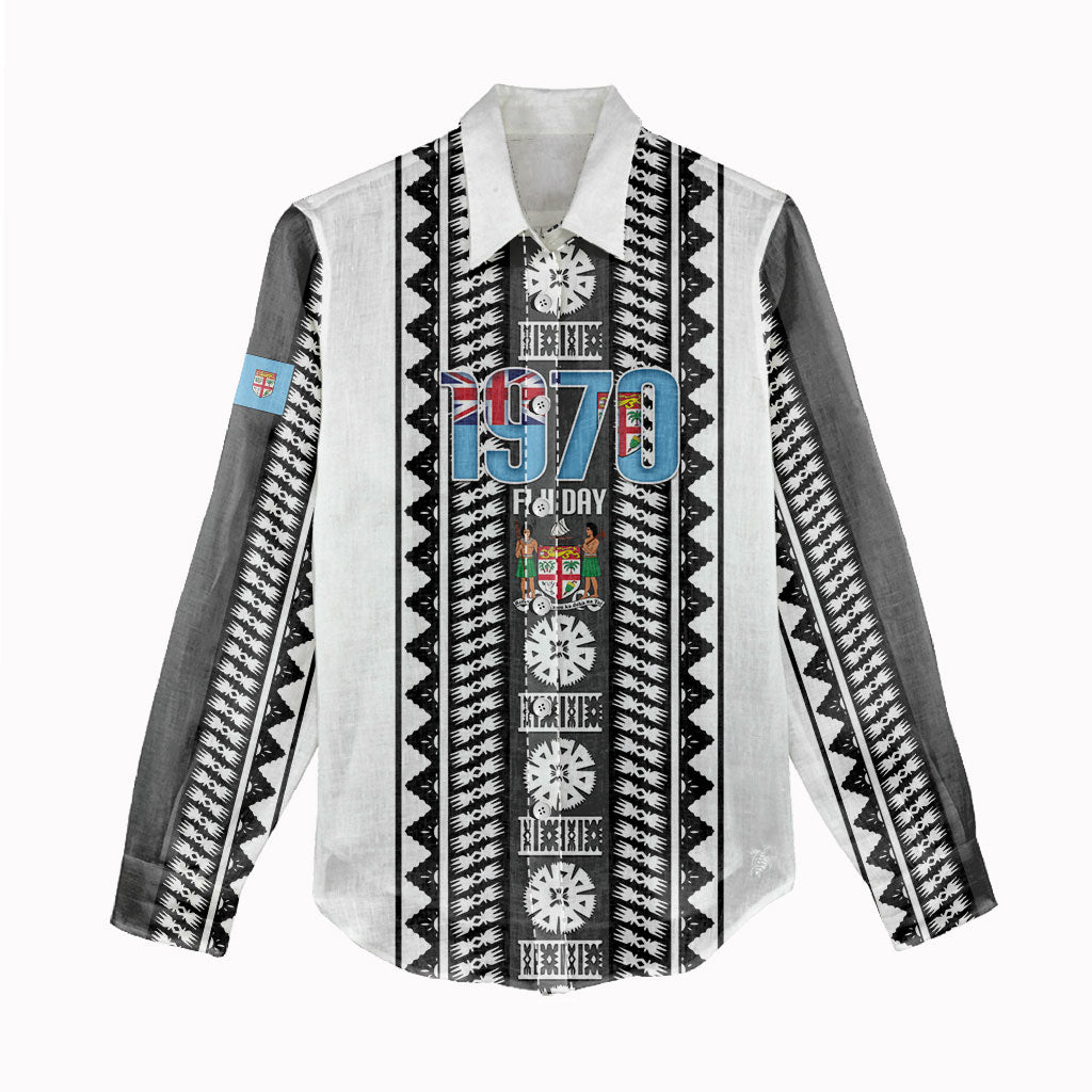 Fiji Day 1970 Women Casual Shirt For Fiji Ever Fiji Tapa Pattern White LT14 - Polynesian Pride
