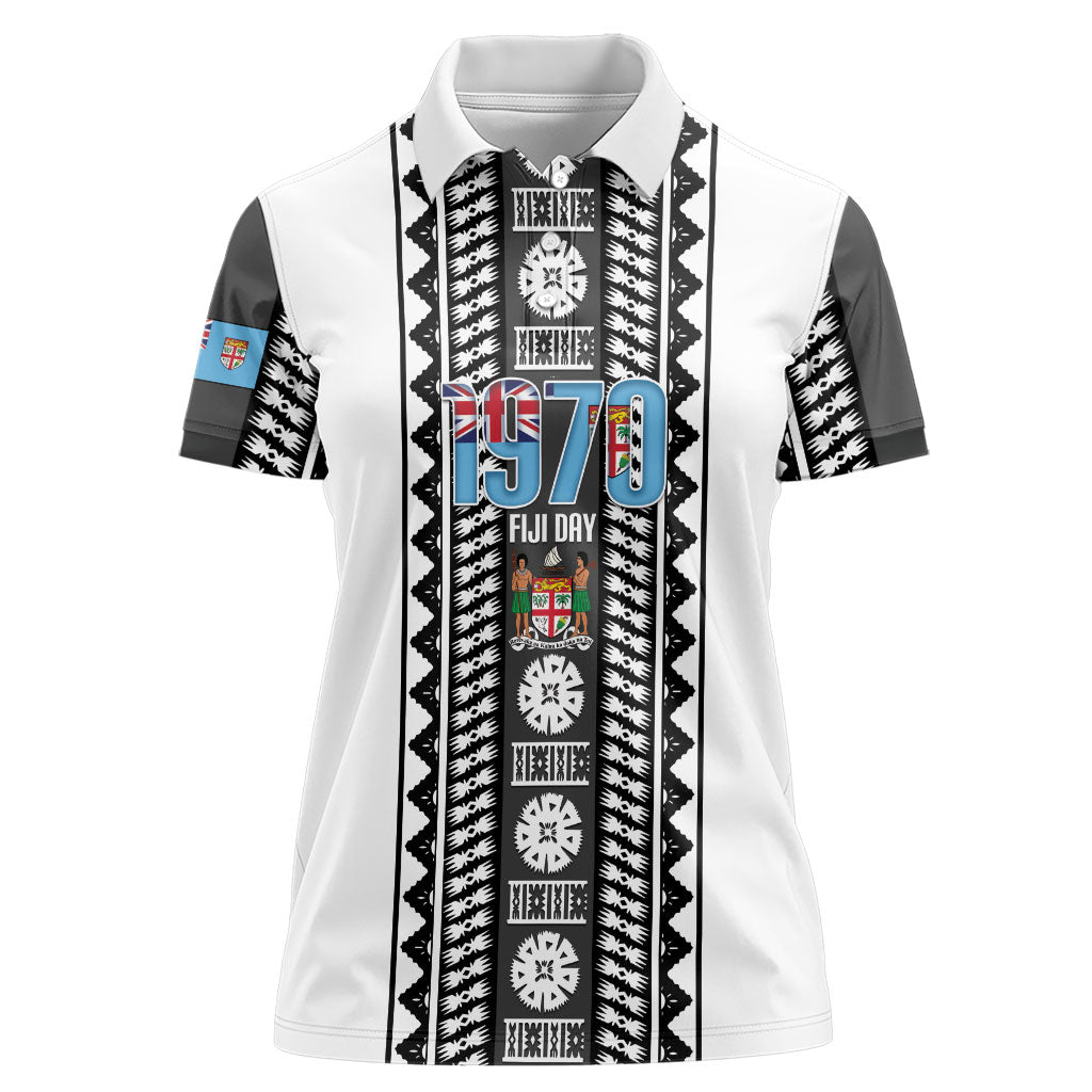 Fiji Day 1970 Women Polo Shirt For Fiji Ever Fiji Tapa Pattern White LT14 Female White - Polynesian Pride