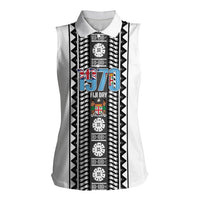 Fiji Day 1970 Women Sleeveless Polo Shirt For Fiji Ever Fiji Tapa Pattern White LT14 Female White - Polynesian Pride