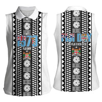 Fiji Day 1970 Women Sleeveless Polo Shirt For Fiji Ever Fiji Tapa Pattern White LT14 - Polynesian Pride