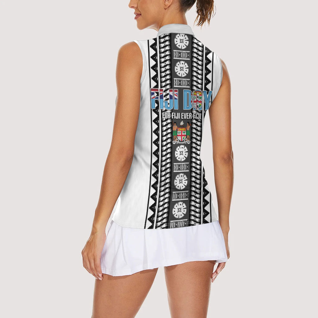 Fiji Day 1970 Women Sleeveless Polo Shirt For Fiji Ever Fiji Tapa Pattern White LT14 - Polynesian Pride