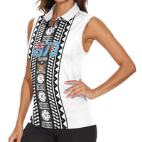 Fiji Day 1970 Women Sleeveless Polo Shirt For Fiji Ever Fiji Tapa Pattern White LT14 - Polynesian Pride