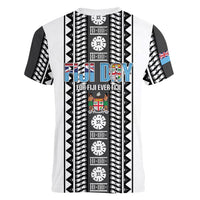 Fiji Day 1970 Women V-Neck T-Shirt For Fiji Ever Fiji Tapa Pattern White LT14 - Polynesian Pride