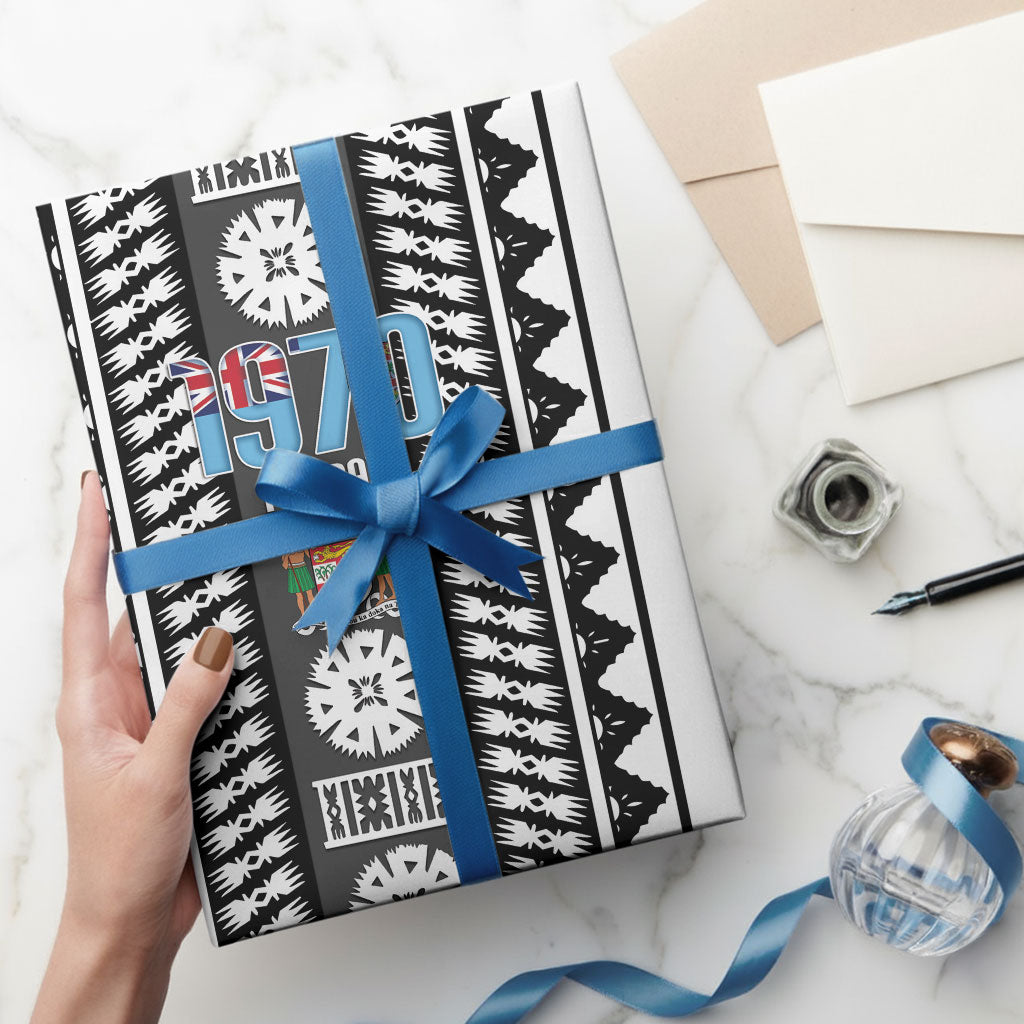 Fiji Day 1970 Wrapping Paper For Fiji Ever Fiji Tapa Pattern White LT14 - Polynesian Pride
