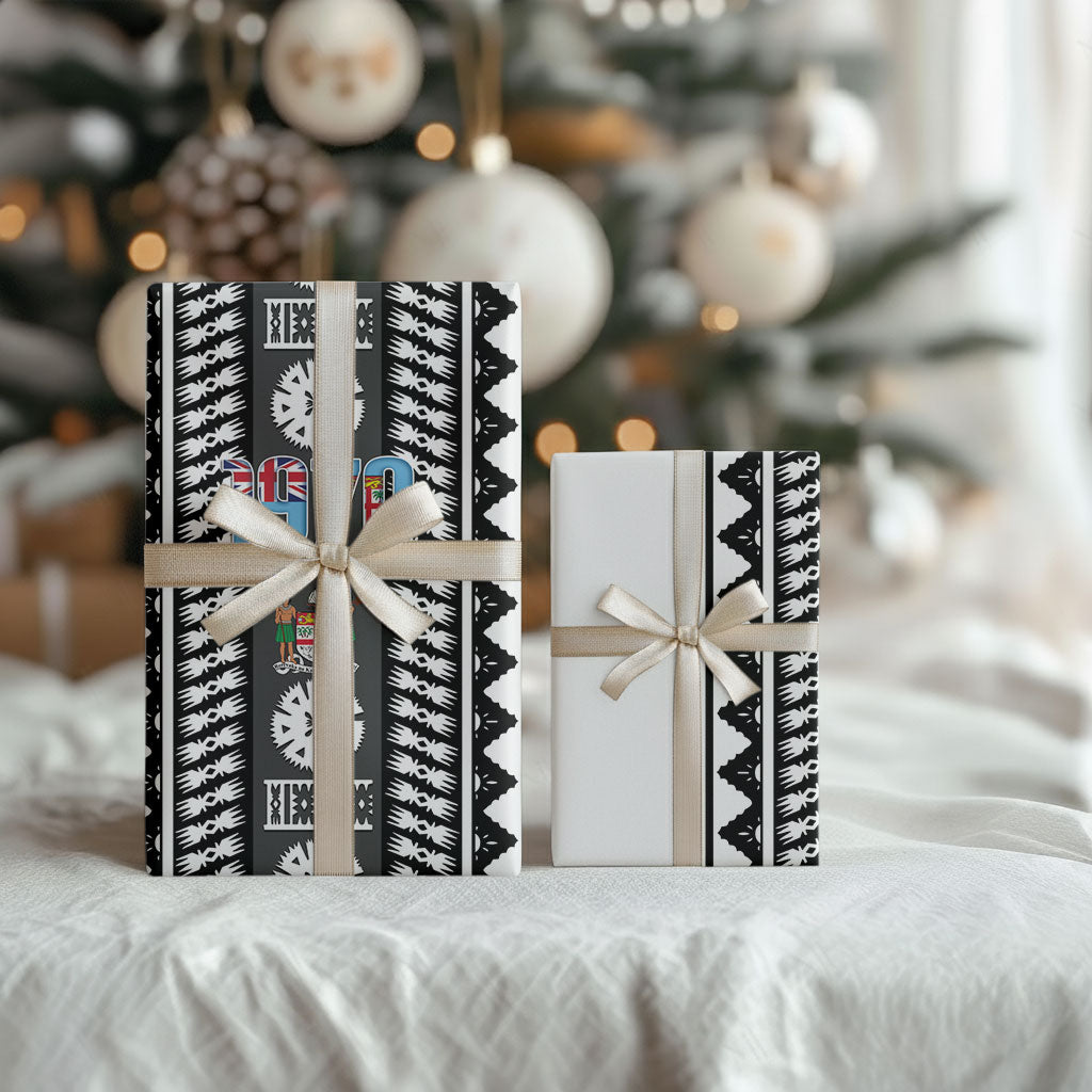 Fiji Day 1970 Wrapping Paper For Fiji Ever Fiji Tapa Pattern White LT14 - Polynesian Pride