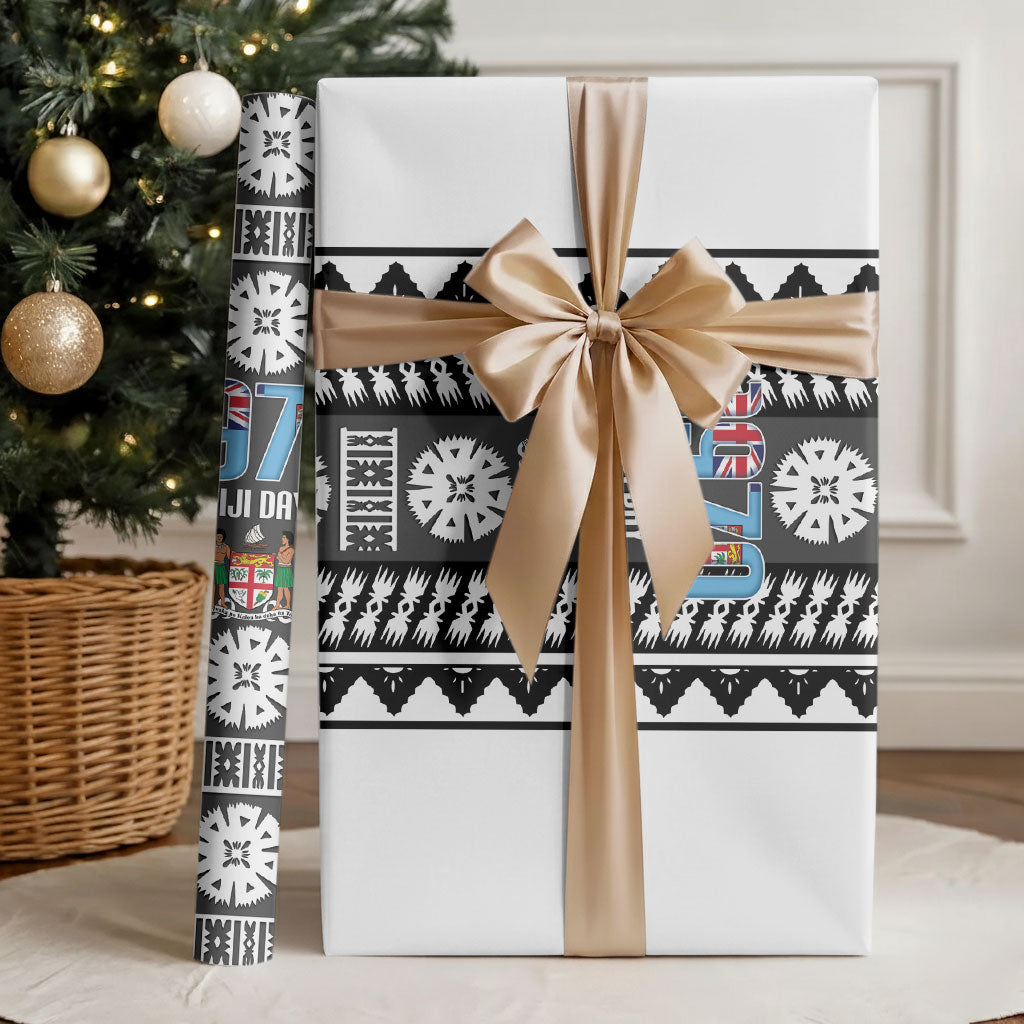 Fiji Day 1970 Wrapping Paper For Fiji Ever Fiji Tapa Pattern White LT14 - Polynesian Pride