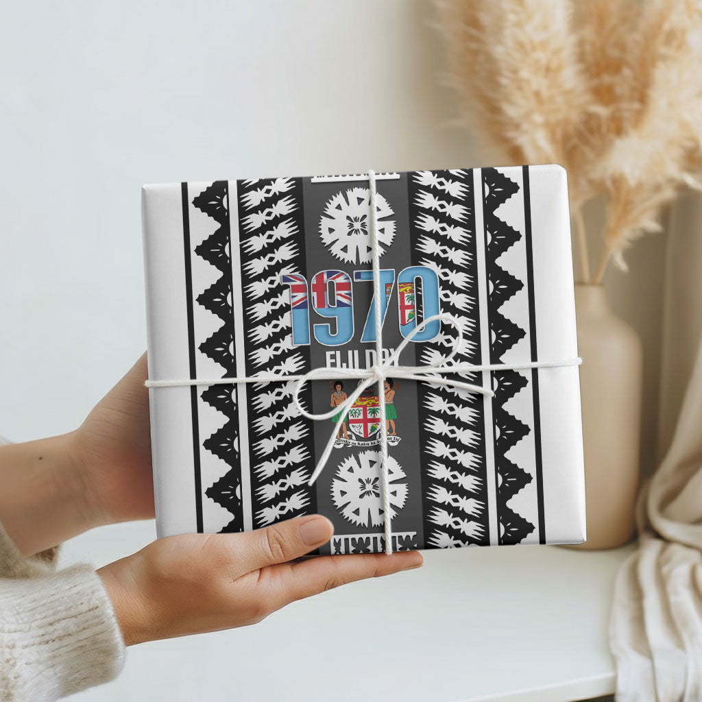 Fiji Day 1970 Wrapping Paper For Fiji Ever Fiji Tapa Pattern White LT14 - Polynesian Pride