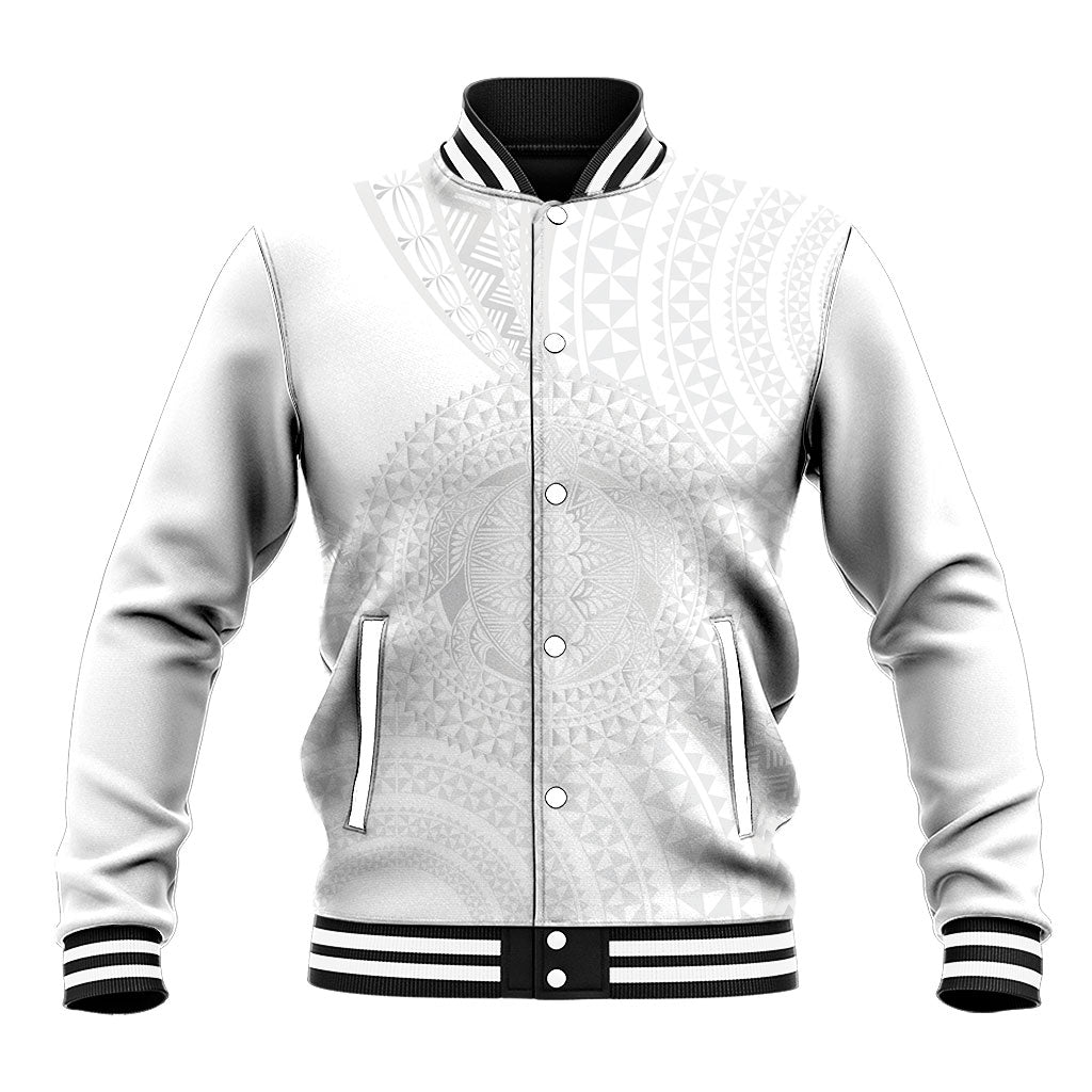 Tonga White Sunday Baseball Jacket Fakame Tongan Ngatu Turtle LT14 Unisex White - Polynesian Pride
