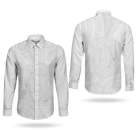 Tonga White Sunday Couples Matching Off Shoulder Maxi Dress and Long Sleeve Button Shirt Fakame Tongan Ngatu Turtle LT14 - Polynesian Pride