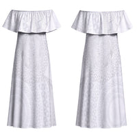 Tonga White Sunday Couples Matching Off Shoulder Maxi Dress and Long Sleeve Button Shirt Fakame Tongan Ngatu Turtle LT14 - Polynesian Pride