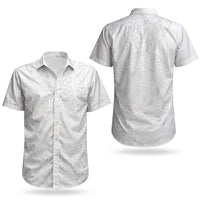 Tonga White Sunday Couples Matching Off The Shoulder Long Sleeve Dress and Hawaiian Shirt Fakame Tongan Ngatu Turtle LT14 - Polynesian Pride