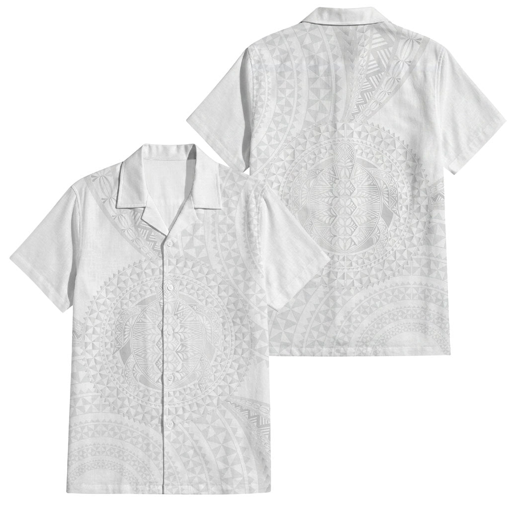 Tonga White Sunday Family Matching Tank Maxi Dress and Hawaiian Shirt Fakame Tongan Ngatu Turtle LT14 Dad's Shirt - Short Sleeve White - Polynesian Pride