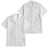 Tonga White Sunday Family Matching Tank Maxi Dress and Hawaiian Shirt Fakame Tongan Ngatu Turtle LT14 Dad's Shirt - Short Sleeve White - Polynesian Pride