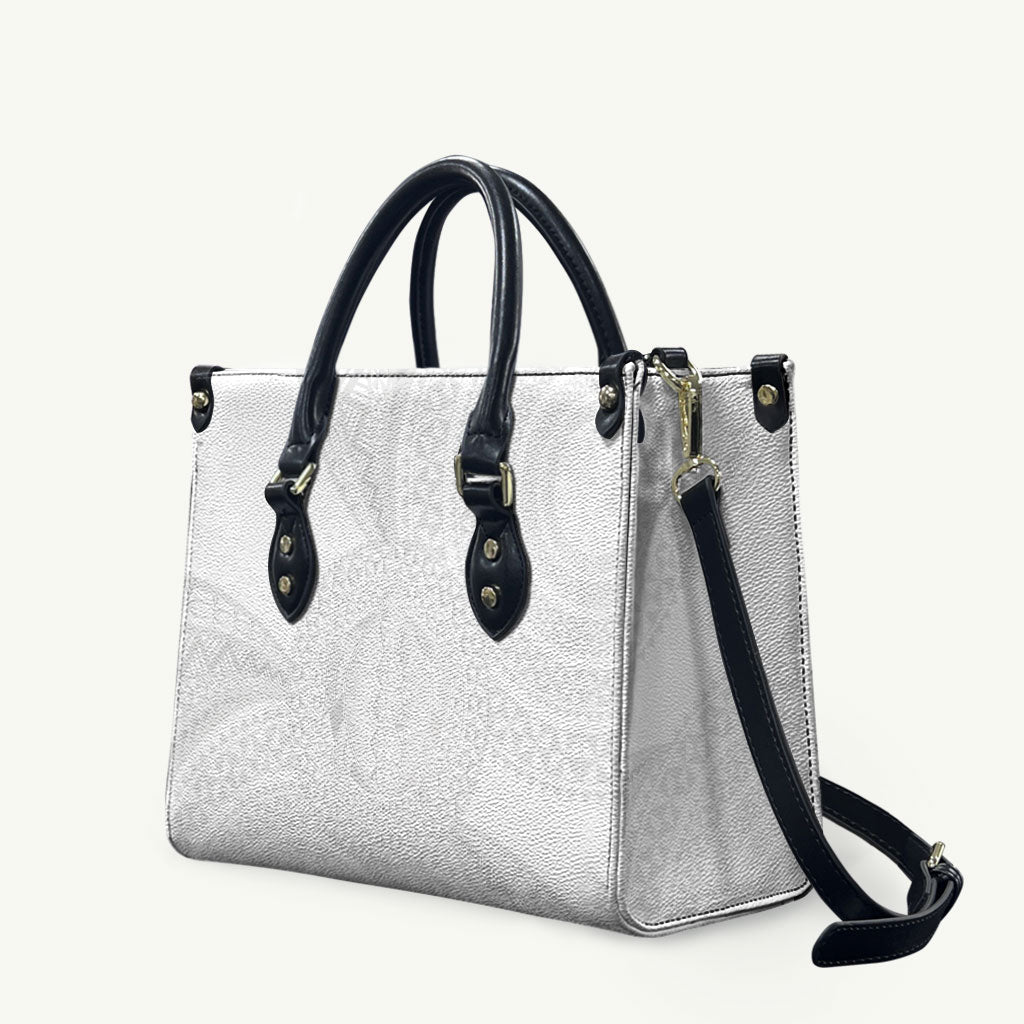 Tonga White Sunday Leather Bag Fakame Tongan Ngatu Turtle LT14 White - Polynesian Pride