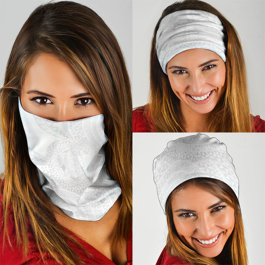 Tonga White Sunday Neck Gaiter Fakame Tongan Ngatu Turtle LT14 - Polynesian Pride