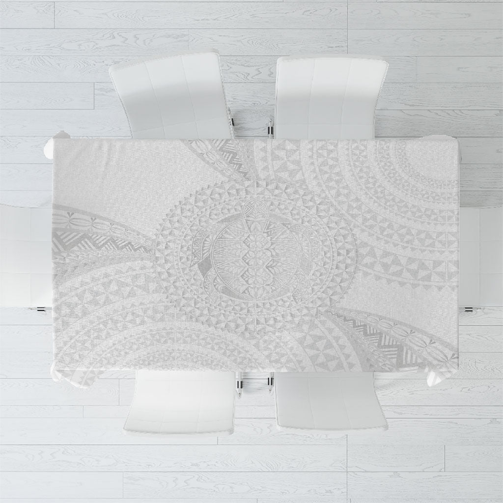 Tonga White Sunday Tablecloth Fakame Tongan Ngatu Turtle LT14 White - Polynesian Pride