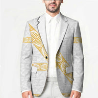 Tonga White Sunday Blazer Fakame Tongan Ngatu Pattern Gold Strips LT14 - Polynesian Pride