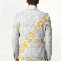 Tonga White Sunday Blazer Fakame Tongan Ngatu Pattern Gold Strips LT14 - Polynesian Pride
