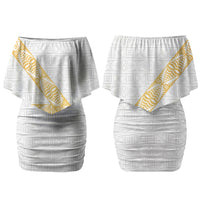 Tonga White Sunday Couples Matching Off Shoulder Short Dress and Hawaiian Shirt Fakame Tongan Ngatu Pattern Gold Strips LT14 - Polynesian Pride