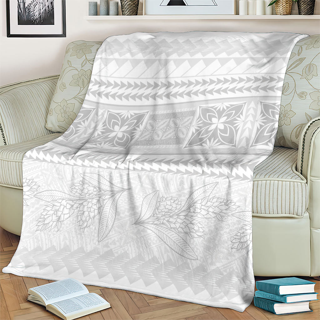 Samoa White Sunday Blanket Lotu Tamaiti Samoan Siapo Teuila Flowers LT14 - Polynesian Pride