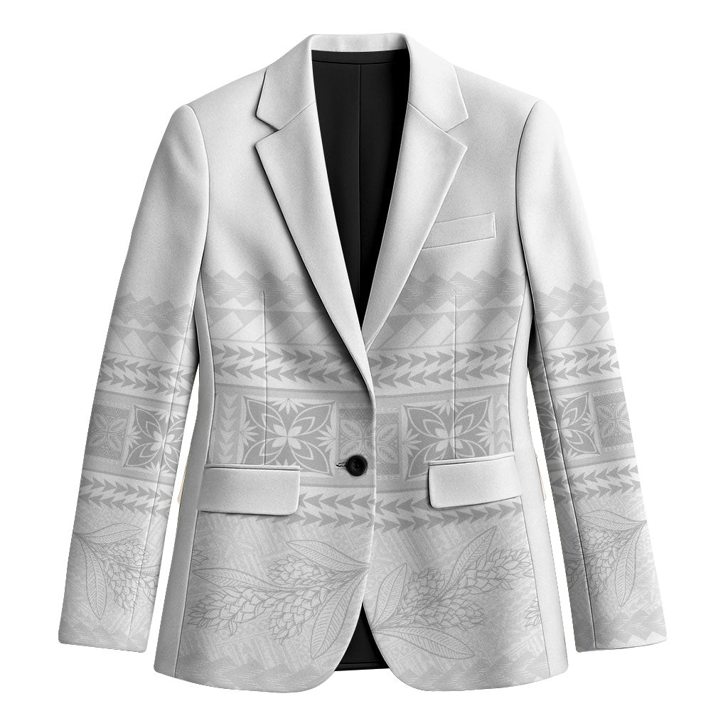 Samoa White Sunday Blazer Lotu Tamaiti Samoan Siapo Teuila Flowers LT14 Unisex White - Polynesian Pride
