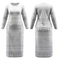 Samoa White Sunday Couples Matching Long Sleeve Bodycon Dress and Hawaiian Shirt Lotu Tamaiti Samoan Siapo Teuila Flowers LT14 - Polynesian Pride