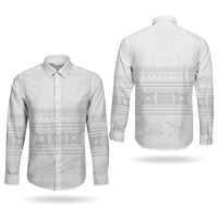 Samoa White Sunday Couples Matching Off The Shoulder Long Sleeve Dress and Long Sleeve Button Shirt Lotu Tamaiti Samoan Siapo Teuila Flowers LT14 - Polynesian Pride