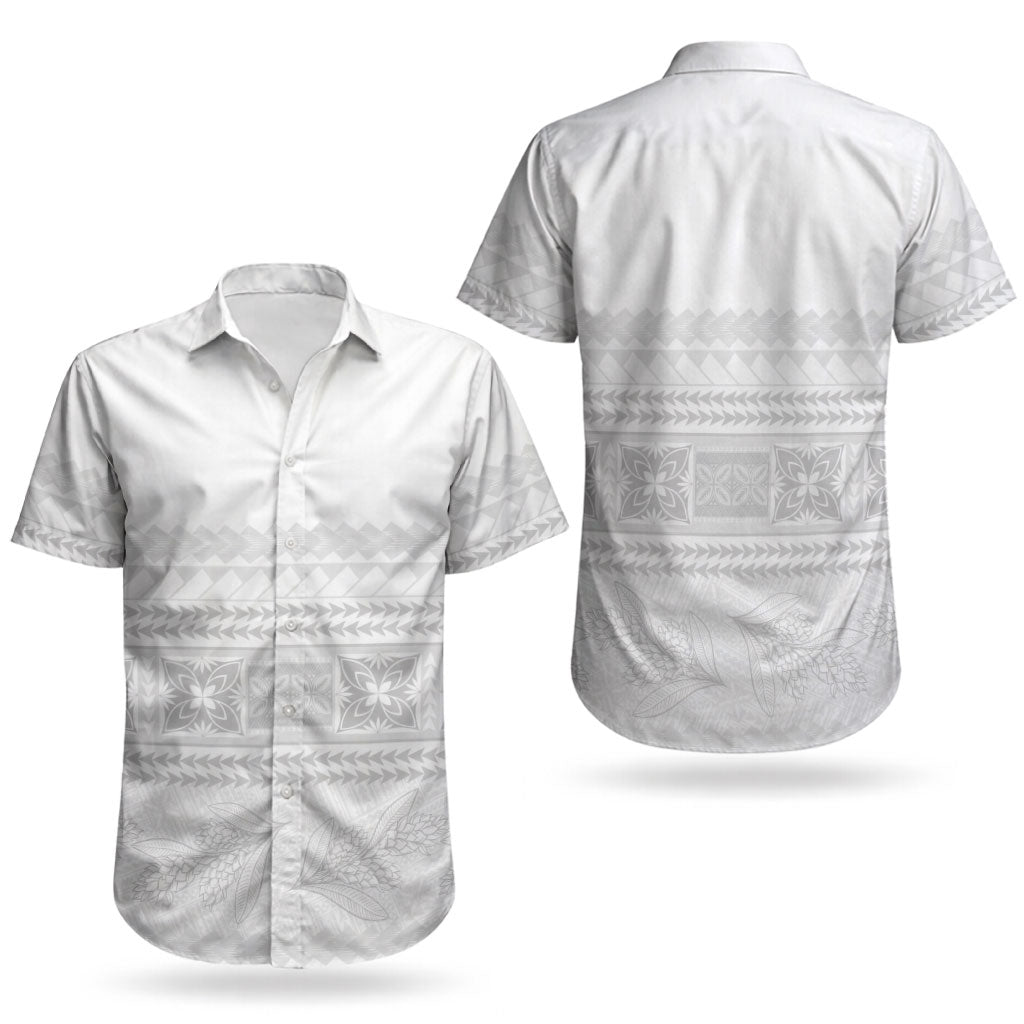 Samoa White Sunday Couples Matching Short Sleeve Bodycon Dress and Hawaiian Shirt Lotu Tamaiti Samoan Siapo Teuila Flowers LT14 - Polynesian Pride