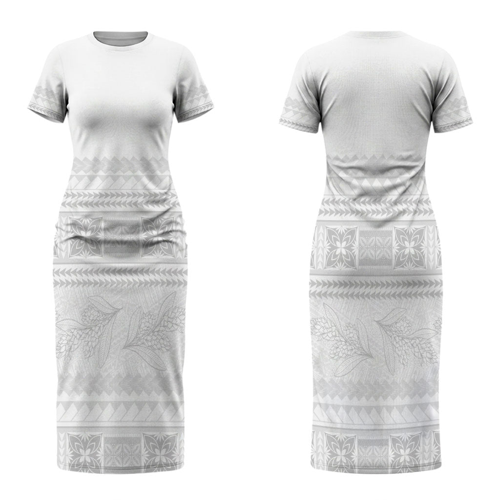 Samoa White Sunday Couples Matching Short Sleeve Bodycon Dress and Hawaiian Shirt Lotu Tamaiti Samoan Siapo Teuila Flowers LT14 - Polynesian Pride