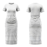 Samoa White Sunday Couples Matching Short Sleeve Bodycon Dress and Hawaiian Shirt Lotu Tamaiti Samoan Siapo Teuila Flowers LT14 - Polynesian Pride