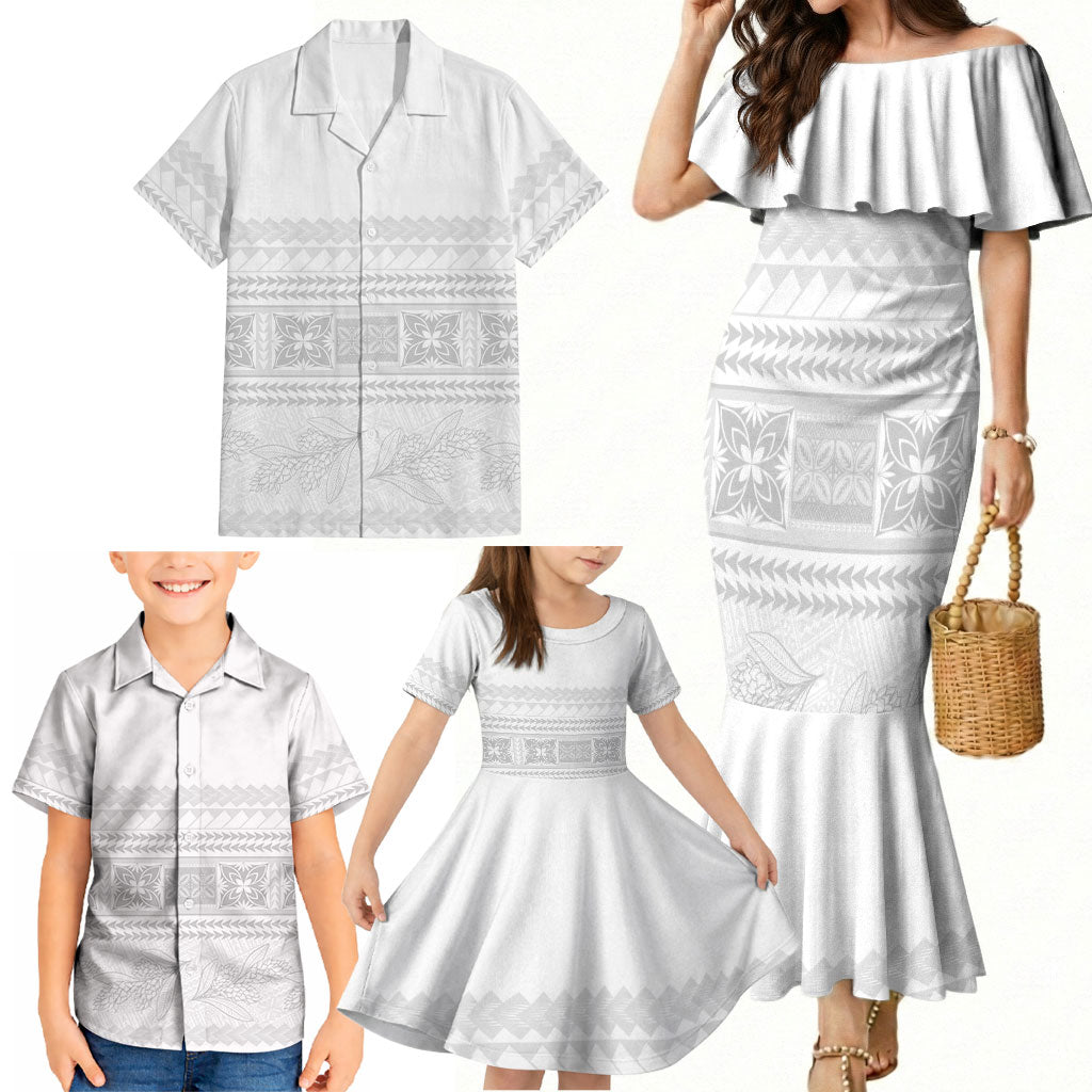 Samoa White Sunday Family Matching Mermaid Dress and Hawaiian Shirt Lotu Tamaiti Samoan Siapo Teuila Flowers LT14 - Polynesian Pride