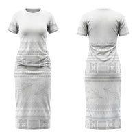 Samoa White Sunday Family Matching Short Sleeve Bodycon Dress and Hawaiian Shirt Lotu Tamaiti Samoan Siapo Teuila Flowers LT14 Mom's Dress White - Polynesian Pride