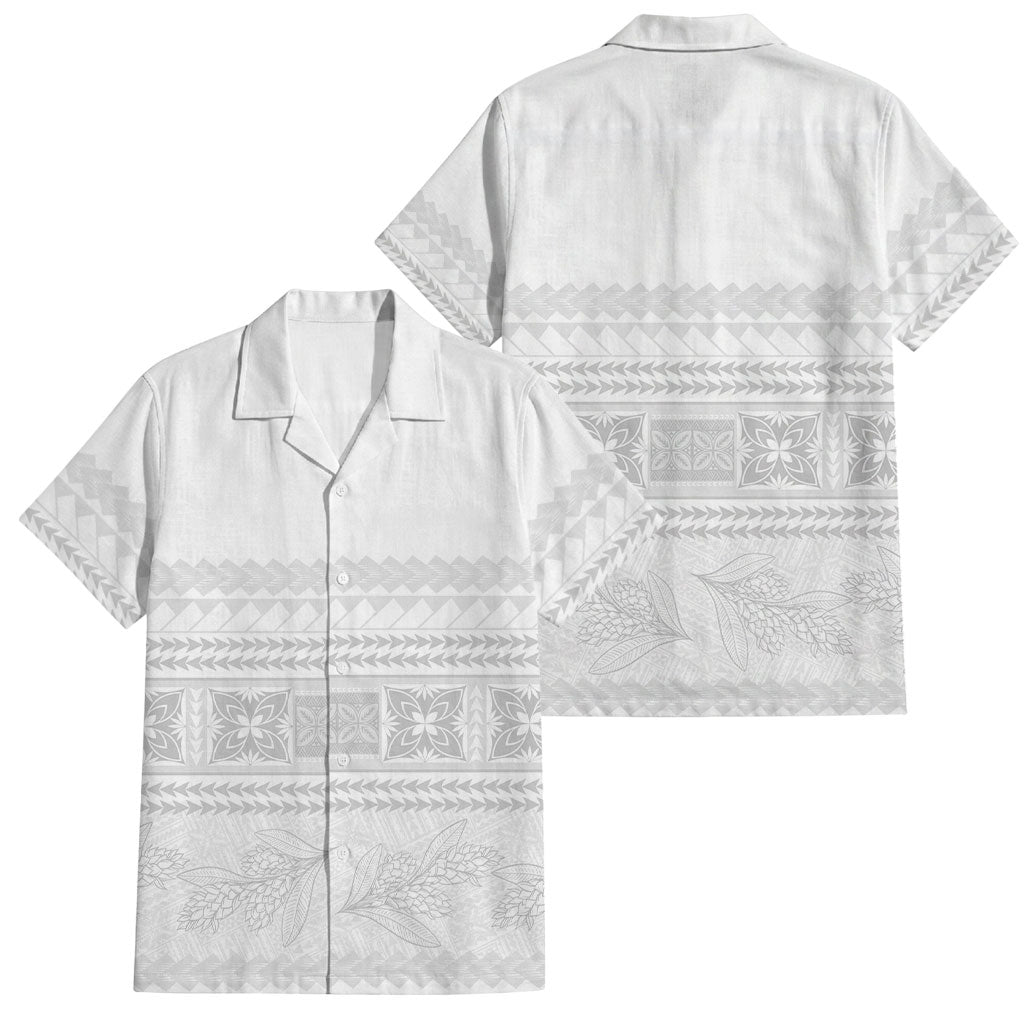 Samoa White Sunday Family Matching Short Sleeve Bodycon Dress and Hawaiian Shirt Lotu Tamaiti Samoan Siapo Teuila Flowers LT14 Dad's Shirt - Short Sleeve White - Polynesian Pride