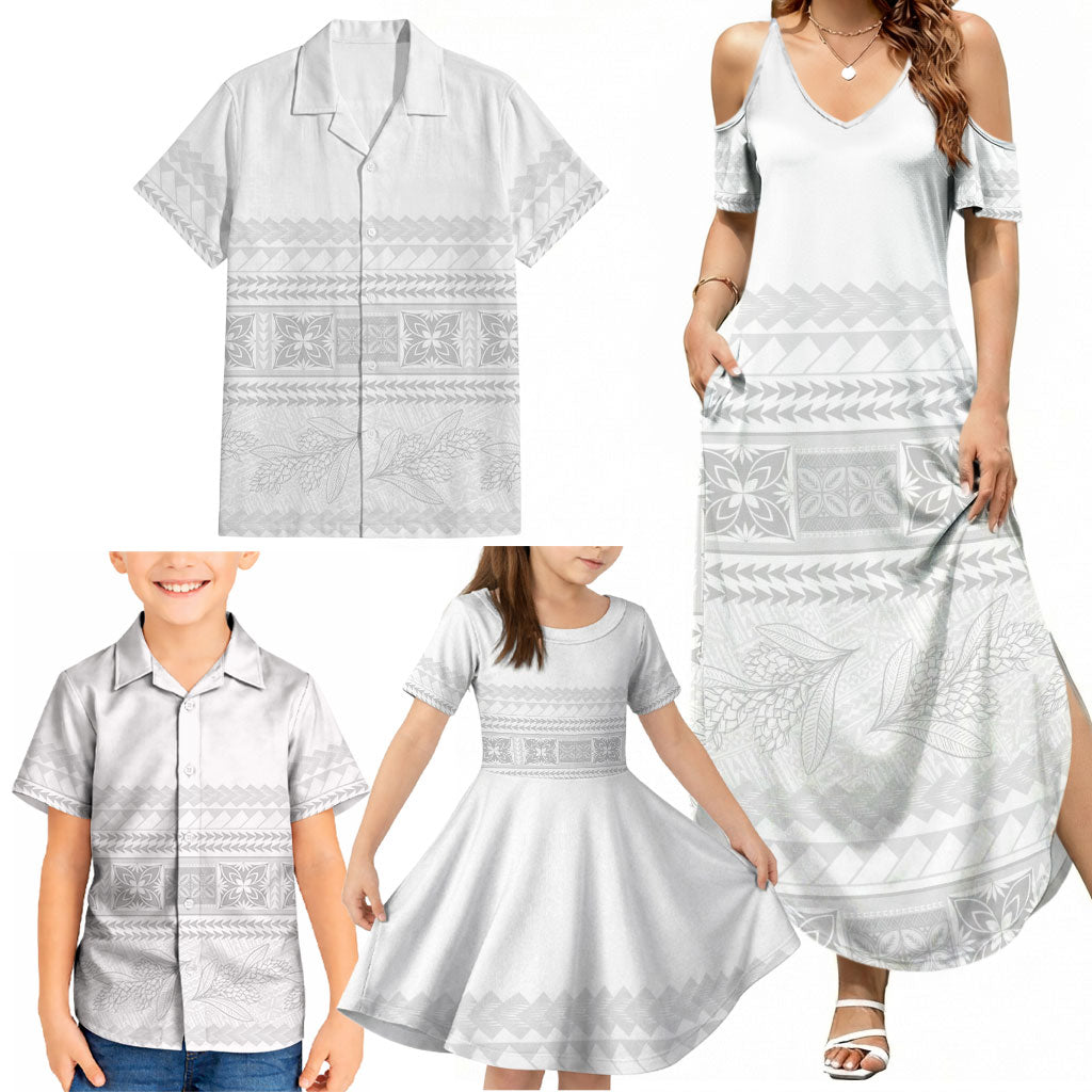 Samoa White Sunday Family Matching Summer Maxi Dress and Hawaiian Shirt Lotu Tamaiti Samoan Siapo Teuila Flowers LT14 - Polynesian Pride