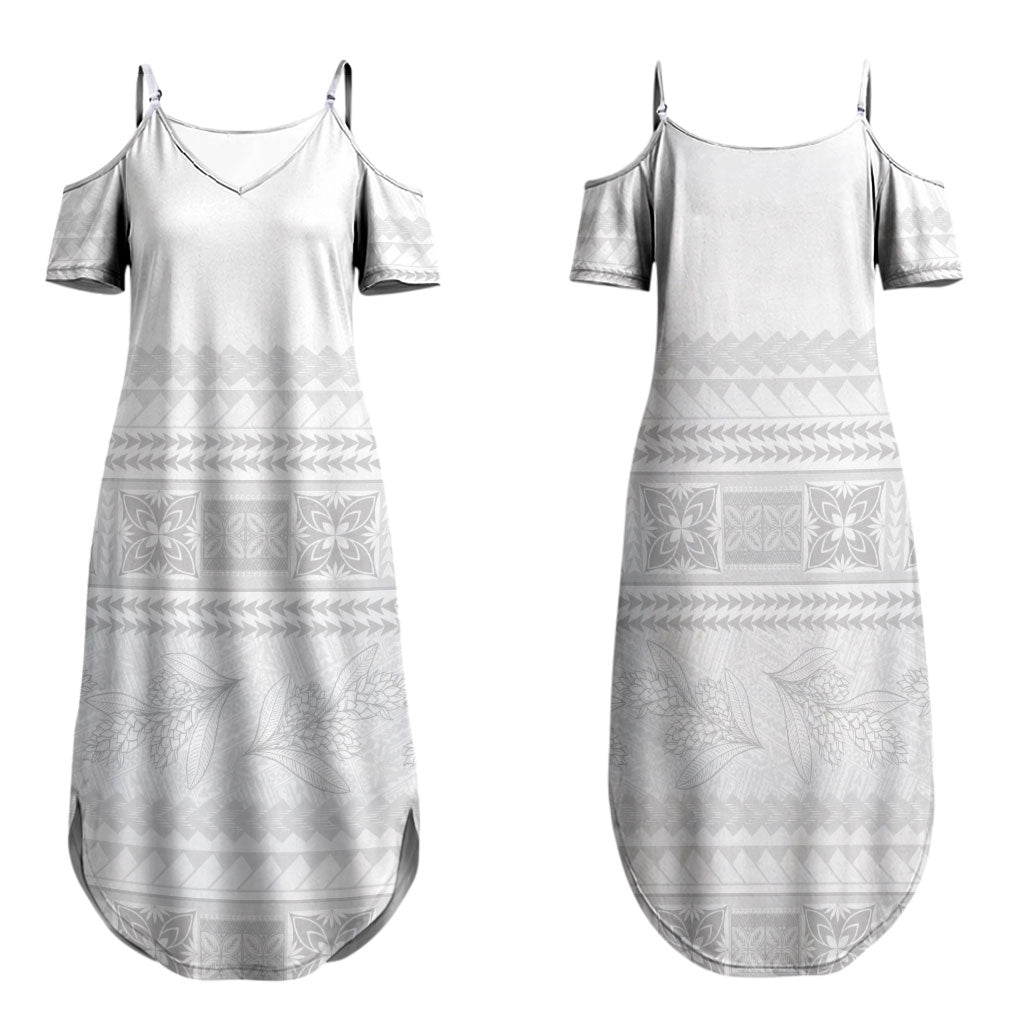 Samoa White Sunday Family Matching Summer Maxi Dress and Hawaiian Shirt Lotu Tamaiti Samoan Siapo Teuila Flowers LT14 Mom's Dress White - Polynesian Pride