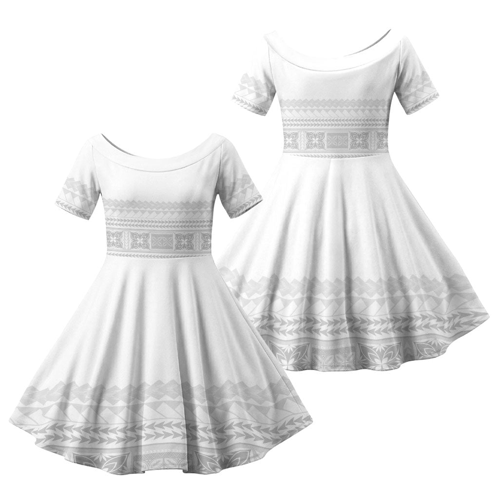 Samoa White Sunday Family Matching Summer Maxi Dress and Hawaiian Shirt Lotu Tamaiti Samoan Siapo Teuila Flowers LT14 Daughter's Dress White - Polynesian Pride