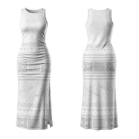 Samoa White Sunday Family Matching Tank Maxi Dress and Hawaiian Shirt Lotu Tamaiti Samoan Siapo Teuila Flowers LT14 Mom's Dress White - Polynesian Pride