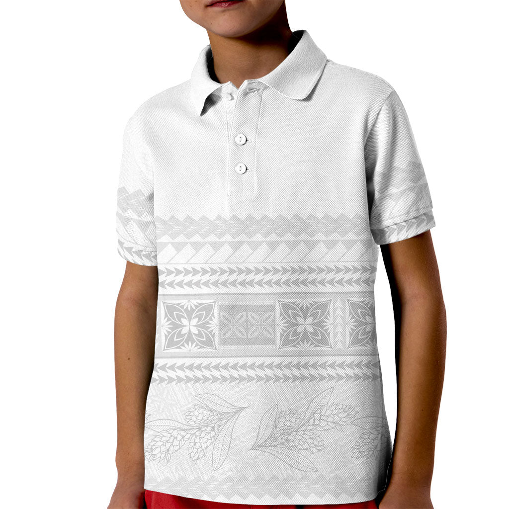 Samoa White Sunday Kid Polo Shirt Lotu Tamaiti Samoan Siapo Teuila Flowers LT14 Kid White - Polynesian Pride