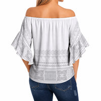 Samoa White Sunday Off Shoulder Wrap Waist Top Lotu Tamaiti Samoan Siapo Teuila Flowers LT14 - Polynesian Pride