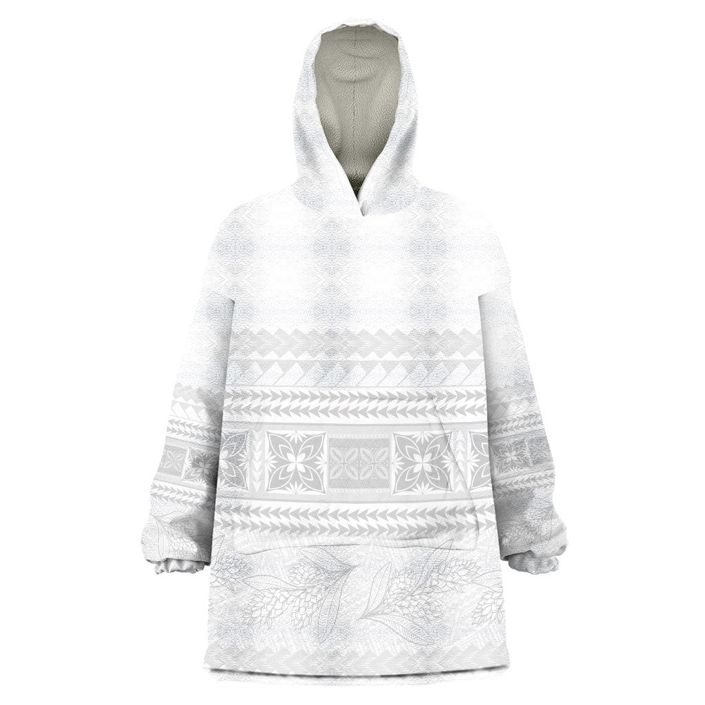 Samoa White Sunday Wearable Blanket Hoodie Lotu Tamaiti Samoan Siapo Teuila Flowers LT14 One Size White - Polynesian Pride