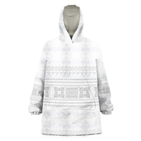 Samoa White Sunday Wearable Blanket Hoodie Lotu Tamaiti Samoan Siapo Teuila Flowers LT14 One Size White - Polynesian Pride