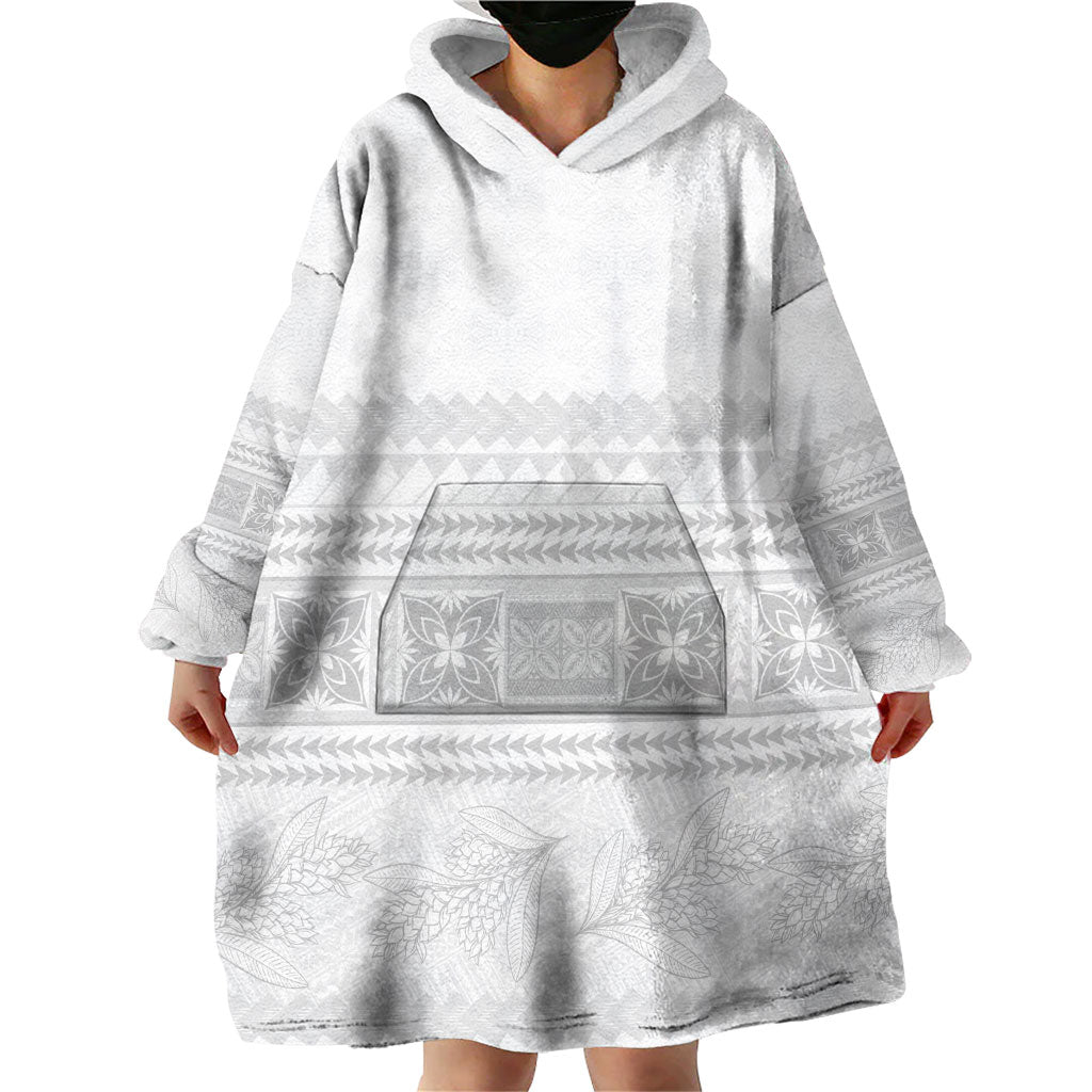 Samoa White Sunday Wearable Blanket Hoodie Lotu Tamaiti Samoan Siapo Teuila Flowers LT14 - Polynesian Pride