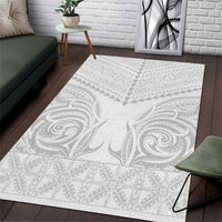Niue White Sunday Area Rug Aho Tapu Fanau Hiapo Pattern LT14 White - Polynesian Pride