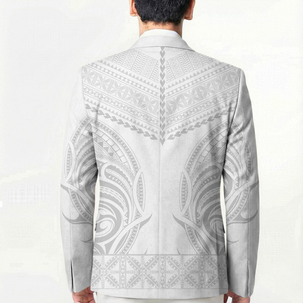 Niue White Sunday Blazer Aho Tapu Fanau Hiapo Pattern LT14 - Polynesian Pride