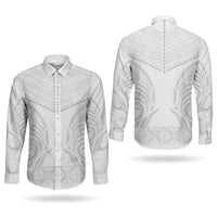 Niue White Sunday Couples Matching Mermaid Dress and Long Sleeve Button Shirt Aho Tapu Fanau Hiapo Pattern LT14 - Polynesian Pride