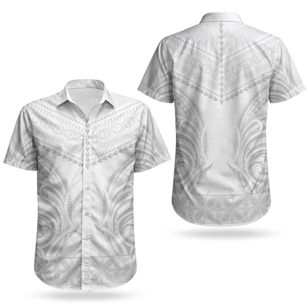 Niue White Sunday Couples Matching Puletasi and Hawaiian Shirt Aho Tapu Fanau Hiapo Pattern LT14 - Polynesian Pride