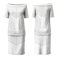 Niue White Sunday Couples Matching Puletasi and Hawaiian Shirt Aho Tapu Fanau Hiapo Pattern LT14 - Polynesian Pride