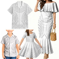 Niue White Sunday Family Matching Mermaid Dress and Hawaiian Shirt Aho Tapu Fanau Hiapo Pattern LT14 - Polynesian Pride