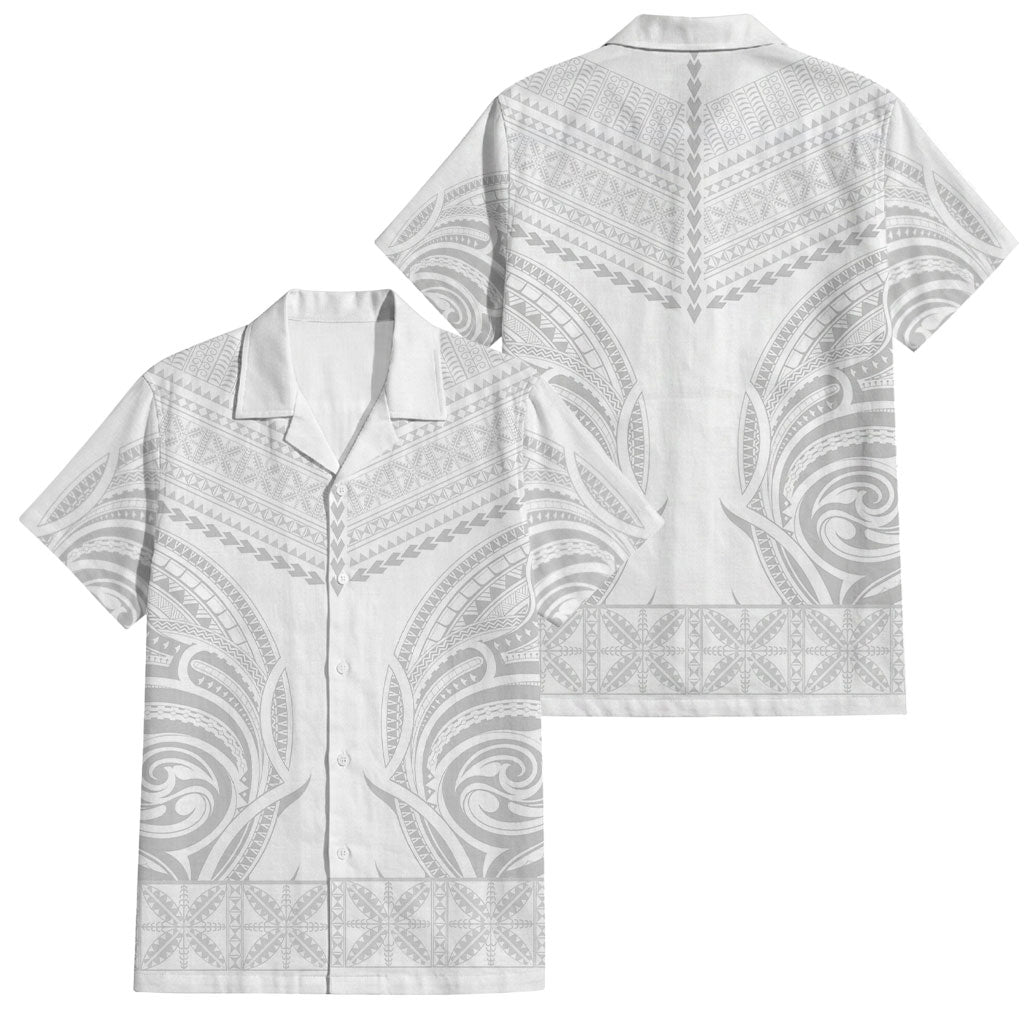 Niue White Sunday Family Matching Mermaid Dress and Hawaiian Shirt Aho Tapu Fanau Hiapo Pattern LT14 Dad's Shirt - Short Sleeve White - Polynesian Pride